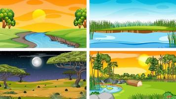 Four different scene of nature park and forest vector