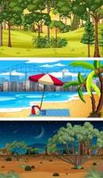 Conjunto de diferentes tipos de escenas horizontales de bosque. vector