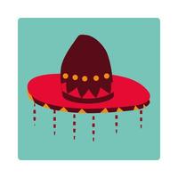 Día de los muertos sombrero tradicional con colgantes decoración icono de celebración mexicana bloque y plano vector