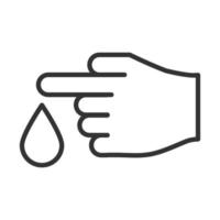 Donación de mano con gota de sangre diseño de icono de línea médica vector