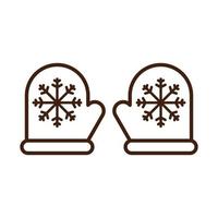 feliz feliz navidad mitones guantes con copos de nieve celebración festivo estilo de icono lineal vector