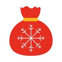 Feliz feliz navidad bolsa de regalo roja con celebración de copo de nieve estilo de icono plano festivo vector