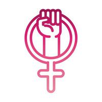 feminismo movimiento icono símbolo de género femenino levantada derechos de mano estilo degradado vector