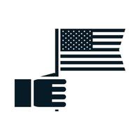 Las elecciones de Estados Unidos de la mano con la bandera americana campaña electoral política silueta diseño de icono vector