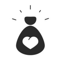 money bag heart awareness charity donation and love silhouette icon vector