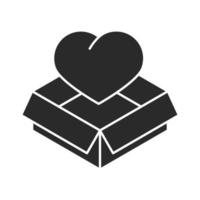 caja de cartón, corazón, caridad, donación, y, amor, silueta, icono vector