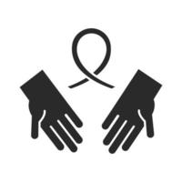 hands with ribbon together community and partnership silhouette icon vector