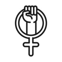 feminism movement icon symbol of female gender raised hand rights pictogram line style vector