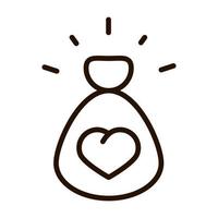 money bag heart awareness charity donation and love line icon