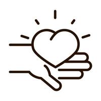 hand with heart charity donation and love line icon vector