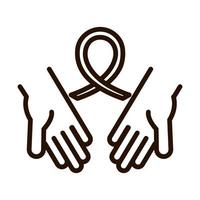 hands with ribbon together community and partnership line icon vector