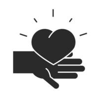 mano, con, corazón, caridad, donación, y, amor, silueta, icono vector