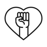 feminism movement icon raised hand in heart female rights pictogram line style vector