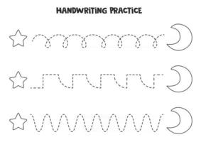 Tracing lines with black and white crescent and star Writing practice vector