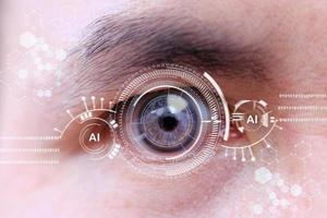 Future human with cyber technology eye panel concept photo