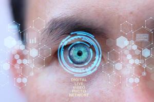 Human eye with digital cybernetic illustrations photo