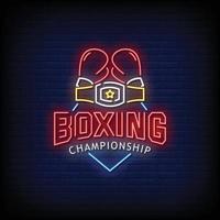 campeonato de boxeo letreros de neón estilo texto vector