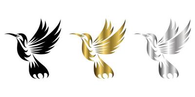 Flying hummingbird three color black gold silver line art Vector illustration on a white background Suitable for making logo