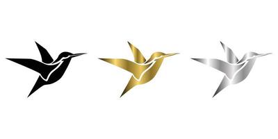 Ilustración de vector de plata de oro negro de tres colores sobre un fondo blanco de colibríes voladores adecuados para hacer logotipos