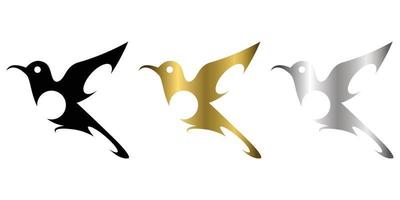 colibrí volador tres colores negro oro plata línea arte vector ilustración sobre un fondo blanco adecuado para hacer logo