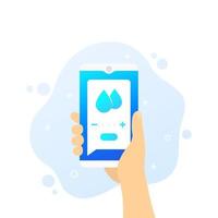 aplicación de control de humedad, teléfono inteligente en mano, vector