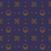pattern with skull and bones, line design, dark seamless halloween vector background