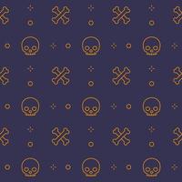 pattern with skull and bones, line design, dark seamless halloween vector background