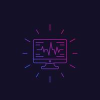 vector de estilo lineal de icono de diagnóstico de corazón ecg