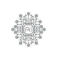 Artificial intelligence, AI technology, line icon vector