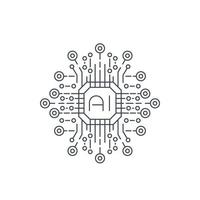 Artificial intelligence, AI technology, line icon vector