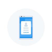 login form on smartphone, mobile authentication vector icon