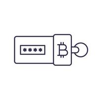 Monedero criptográfico para icono de línea bitcoin vector