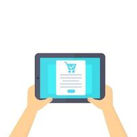 online order, purchase, ecommerce, tablet in hands, vector illustration