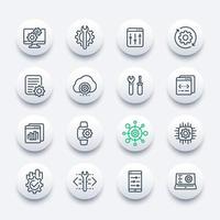 development, configuration, hardware, settings line icons set vector