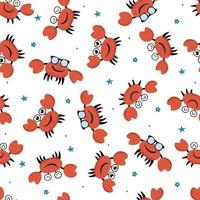 Seamless pattern with funny smiling crab and stars vector