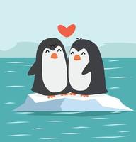 Cute penguins couple with North pole Arctic vector
