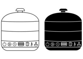 iconos de vaporizador de alimentos en estilo de contorno y glifo. Vaporera eléctrica original o baño maría. vector