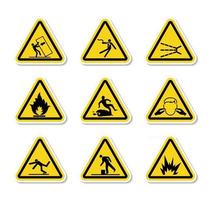 Triangular Warning Hazard Symbols labels On White Background vector