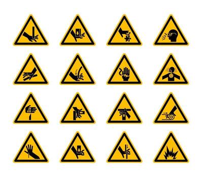 Triangular Warning Hazard Symbols labels On White Background vector
