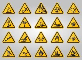 Triangular Warning Hazard Symbols labels On White Background vector