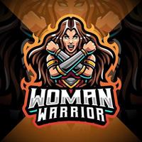 diseño de logotipo de mascota de esport de mujer guerrera vector