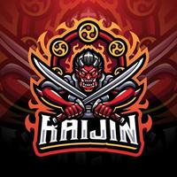 diseño de logotipo de mascota raijin esport vector