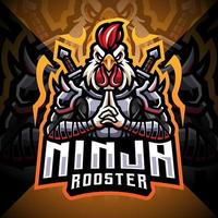 diseño del logotipo de la mascota del esport del gallo ninja vector