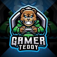 logotipo de la mascota de esport del jugador del oso de peluche vector