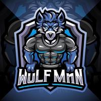 diseño de logotipo de mascota de esport de hombre lobo vector