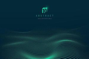 Green glow particle wavy technology design on dark abstract background with copy space. Modern futuristic banner concept. Vector illustration