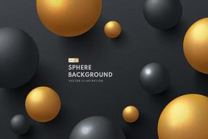 Shiny sphere black and gold color. Abstract 3D liquid fluid circles ball on Luxury black background. Creative minimal bubble template for cover brochure, flyer, poster. Vector illustration