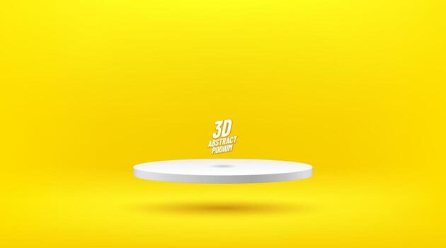 Abstract vector rendering 3d shape for advertising products display with copy space. Modern floating white round podium with yellow empty room background. Minimal studio room concept. Vector EPS10