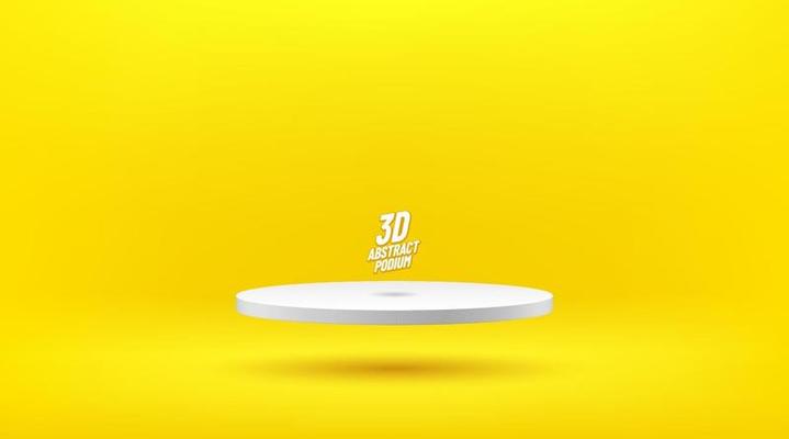 Abstract vector rendering 3d shape for advertising products display with copy space. Modern floating white round podium with yellow empty room background. Minimal studio room concept. Vector EPS10