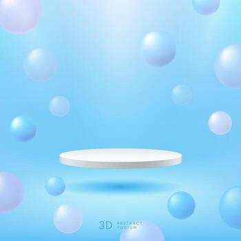 Abstract vector rendering 3d shape for cosmetic products display presentation. Modern floating white cylinder pedestal podium with light blue empty room background. Minimal scene studio room.